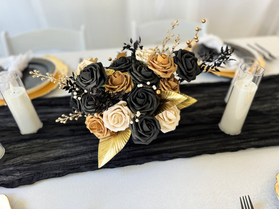 Black and Gold Floral Arrangement made in a cereal bowl