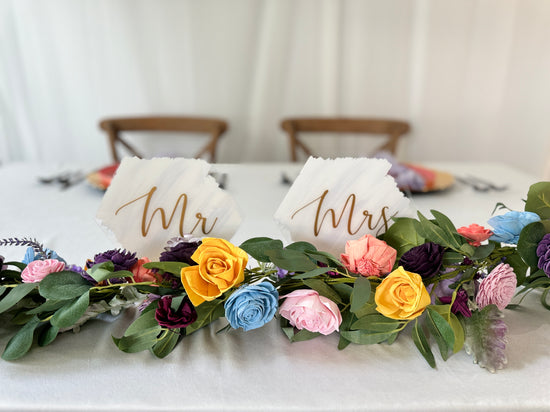 Candle ring garland with beach wedding colors of teal, blush and white