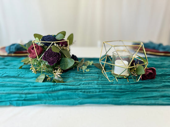 Modern Geometric votive filled with jewel tone flowers