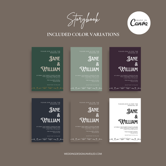 DIGITAL DOWNLOAD - Fairytale Storybook Wedding Invitation Suite - Editable Canva Bundle