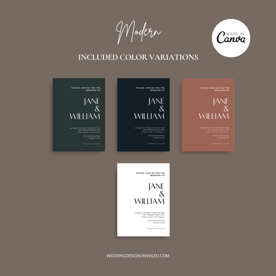 DIGITAL DOWNLOAD - Modern Wedding Invitation Suite - Editable Canva Bundle