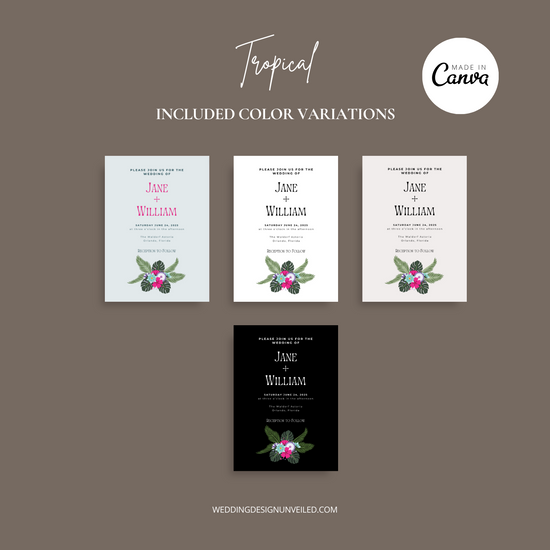 DIGITAL DOWNLOAD - Tropical Wedding Invitation Suite - Editable Canva Bundle