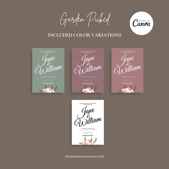 DIGITAL DOWNLOAD - Garden Picked Floral Wedding Invitation Suite - Editable Canva Bundle