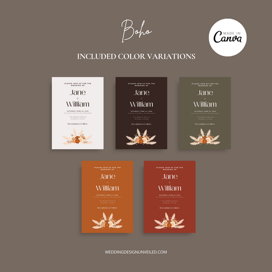 DIGITAL DOWNLOAD - Boho Pampas Grass Wedding Invitation Suite - Editable Canva Bundle