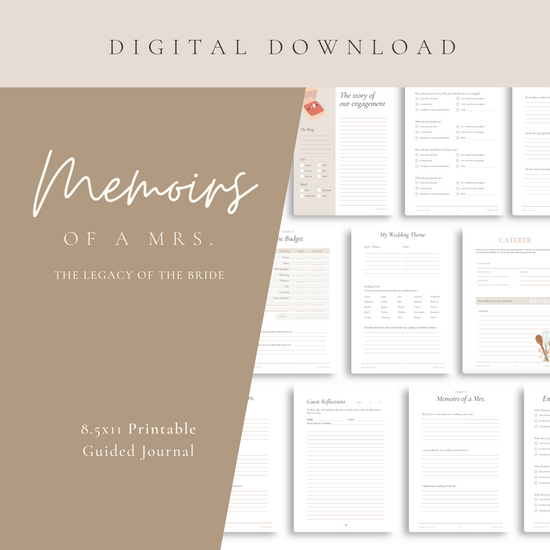 DIGITAL DOWNLOAD Memoirs of a Mrs - Bride to Be Wedding Printable Journal - Engagement Journal - Keepsake Wedding Journal - 8.5x11" PDF