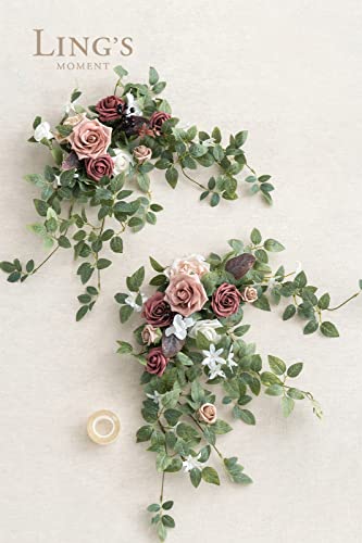 Ling's Moment 2PCS Artificial Floral Swags Centerpieces, Wedding Flower Greenery Arrangements for Sweetheart/Head Table Decor Wedding Car Wall Window Arch Home Garden Decor | Dusty Rose & Mauve