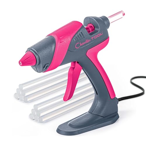 Full Size Hot Glue Gun for Construction, DIY & Crafts, Chandler Tool 60W High Temp Large Glue Gun with Stand-Up base & 12 Glue Sticks, Perfect for Home Repair, Arts & Crafts, Pink