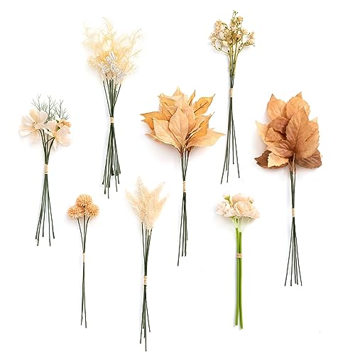 Ling's Moment Artificial Greenery Stems Box Set, 41pcs with 11 Kinds of Faux Flowers Picks for DIY Bridal Bouquets Wedding Floral Arrangement Table Centerpieces, Apricot