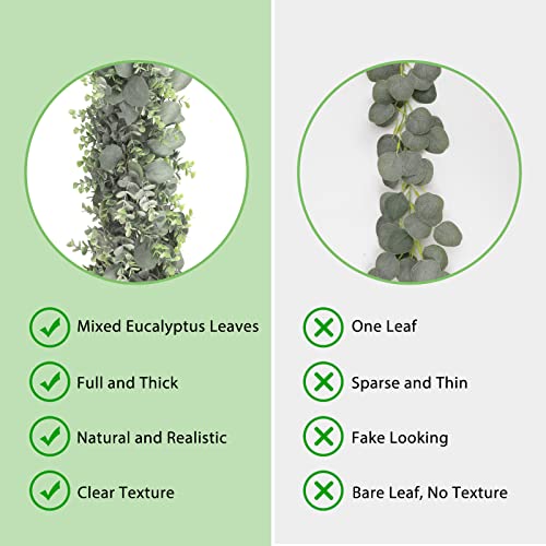 JPSOR 2pcs 6.6ft Artificial Eucalyptus Garland Faux Greenery Garland Fake Eucalyptus Leaves for Wedding Arch Farmhouse Mantle Table Runner Centerpiece Home Party Decor