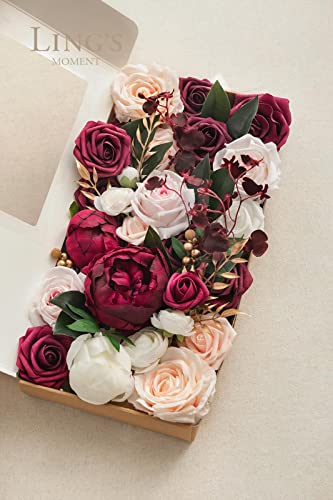 Ling's Moment Marsala Artificial Flowers Box Set for DIY Wedding Bouquets Centerpieces Arrangements Party Baby Bridal Shower Home Decorations