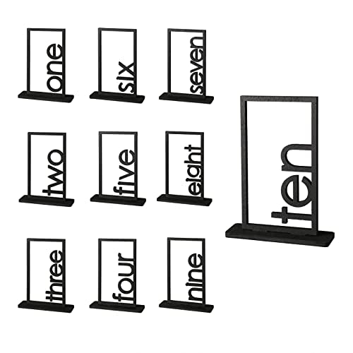 Wooden Table Numbers 1-10 - Wedding Table Number Signs with Holder Perfect for Party Events and Catering Reception (Black 1&10)