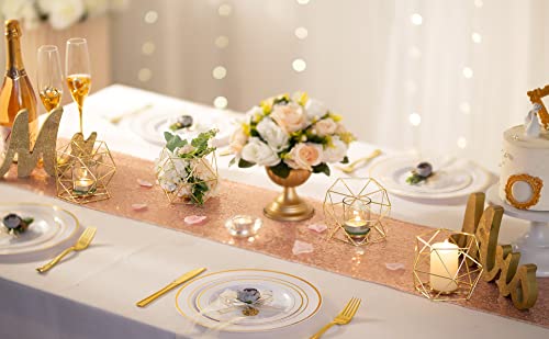 Geometric Candle Tealight Holders Gold - Holder for Tea Light Decorative Votive Candle Stand Accents for Home Table Shelf Mantel Modern Geo Decoration Christmas Wedding Reception Décor, Gold, 2pcs