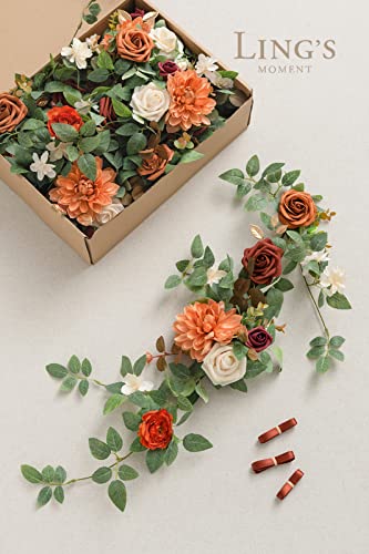 Ling's Moment Wedding Aisle Decorations 1.8ft Flower Garland Arrangement for Ceremony Chairs/Table Centerpieces/Arch Decor, Set of 6 - Terracotta (not Include Lantern)