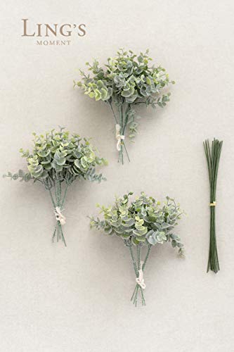 Ling's Moment Artificial Flocked Eucalyptus Greenery Spray, 18pcs Fake Branches Best Filler Faux Plants for DIY Wedding Bouquet Table Centerpieces Floral Arrangement and Christmas Decorations