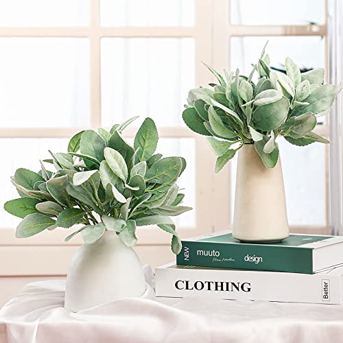 Lambs Ear Stems Artificial Lambs Ear Garland Faux Greenery Stems Bulk Flocked Lamb's Ear Faux Greenery Decor Fake Lambs Ear Picks Plants for DIY Wreath Wedding Flower Arrangement (24 Pcs)