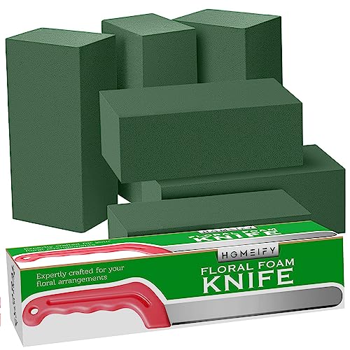 Pack of 6 Wet & Dry Floral Foam Blocks + Floral Foam Knife for Fresh and Artificial Flower Arrangements, Flower Foam Blocks for Plant Decorations & Crafts (Large 7.8"L x 3.4"W x 2.6"H)