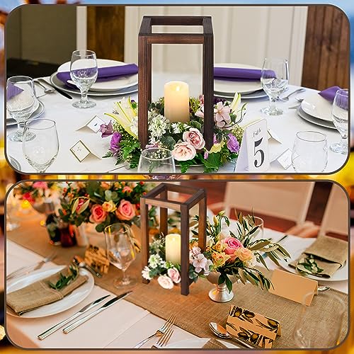 12 Pcs Integrated Wedding Lantern Centerpiece Rustic Wooden Candle Holders Modern Farmhouse Lantern Decor for Wedding Engagement Country Party Home Table Decoration (Wood Color)
