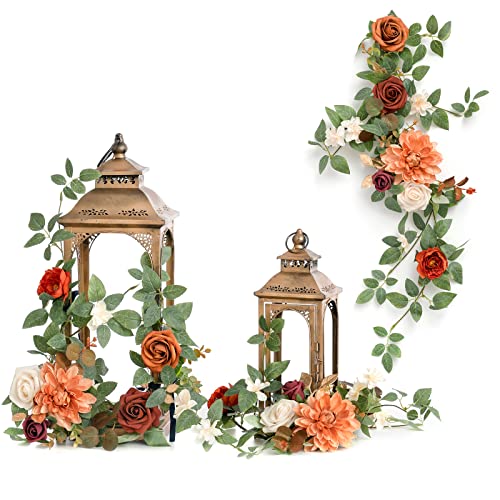 Ling's Moment Wedding Aisle Decorations 1.8ft Flower Garland Arrangement for Ceremony Chairs/Table Centerpieces/Arch Decor, Set of 6 - Terracotta (not Include Lantern)