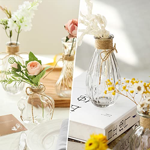 CUCUMI Small Bud Vases for Flowers Set of 12, Mini Clear Glass Vases Bulk for Rustic Wedding Decorations, Vintage Flower Vase with Rope Design for Table Centerpieces Party Home Decor