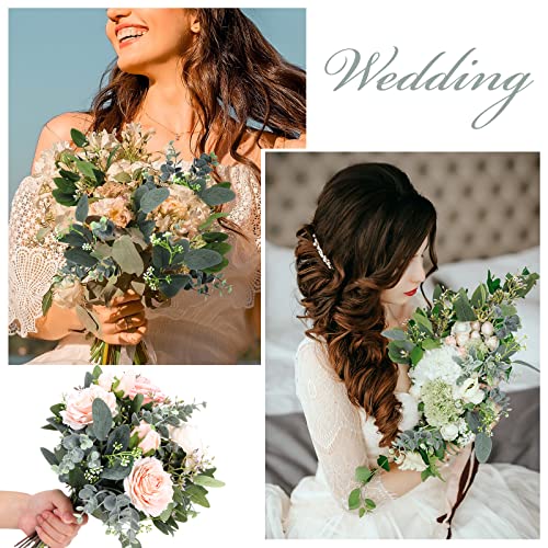 Jexine 60 Pcs Mixed Eucalyptus Leaves Stems Bulk with White Seeds Artificial Silver Dollar Leaves Sprays Faux Oval Eucalyptus Leaves for Wreath Garland Floral Bouquets Arrangement Wedding Decoration