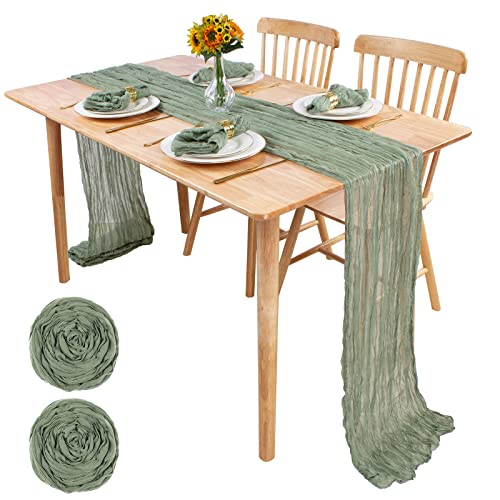 SAJOO Sage Green Cheesecloth Table Runner Bulk Gauze Table Runners 13.3ft 2 PCS Boho Table Runner Rustic Sheer Table Runner for Wedding Decor Baby Bridal Shower Birthday Party Decorations