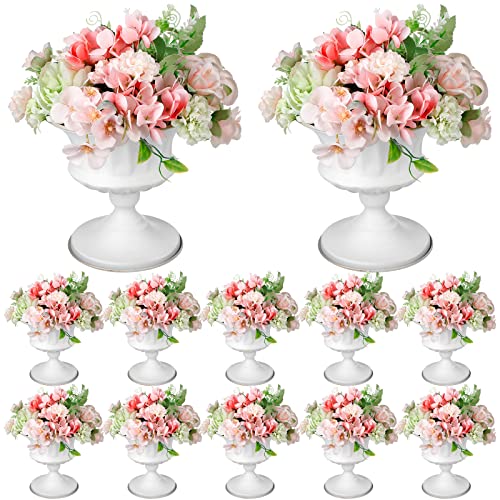 12 Pcs Vases for Centerpieces Metal Compote Vase Urn for Flowers Small Pedestal Vase Trumpet Vase for Wedding Table Reception Birthday Anniversary Ceremony Home Decor, 5.91 Inch (White)