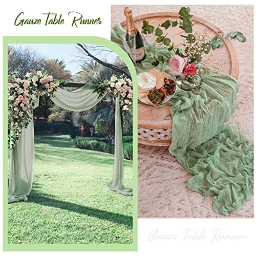 SAJOO Sage Green Cheesecloth Table Runner Bulk Gauze Table Runners 13.3ft 2 PCS Boho Table Runner Rustic Sheer Table Runner for Wedding Decor Baby Bridal Shower Birthday Party Decorations