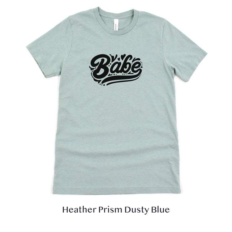 Babe - Wedding Party - Bach Party Short-sleeve Tee by Oaklynn Lane - Dusty Seafoam Blue Color for Bridesmaids