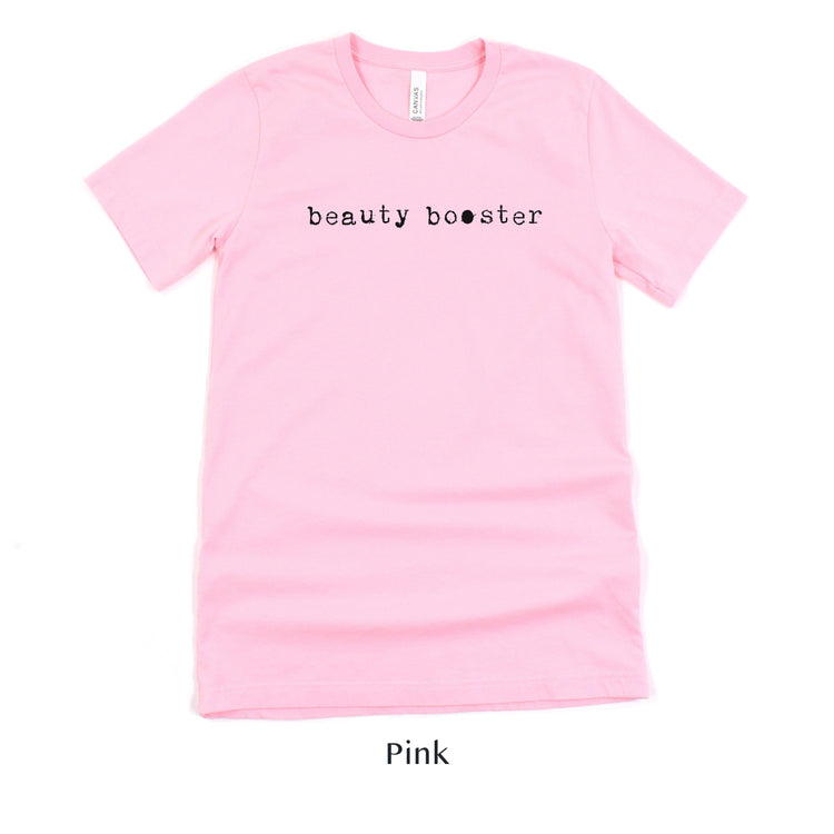 Beauty Booster - Hair and Makeup Artist shirt - HMUA Short-sleeve Tee by Oaklynn Lane - pink shirt