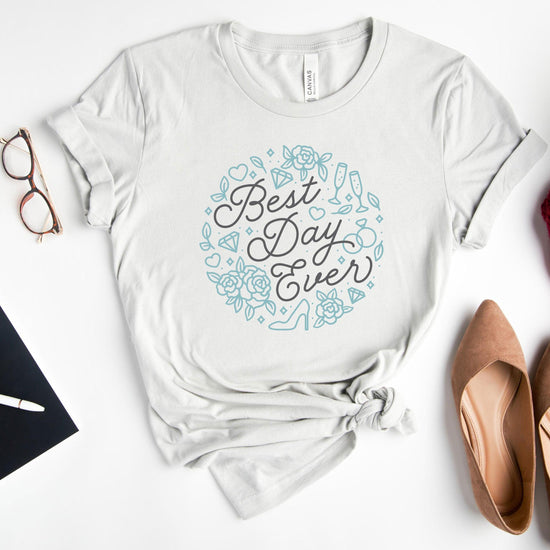 Best Day Ever Wedding Day Collage Short-Sleeve Tee - Plus Sizes Available! by Oaklynn Lane - Silver Shirt