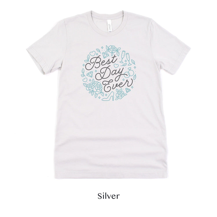 Best Day Ever Wedding Day Collage Short-Sleeve Tee - Plus Sizes Available! by Oaklynn Lane - Silver Shirt