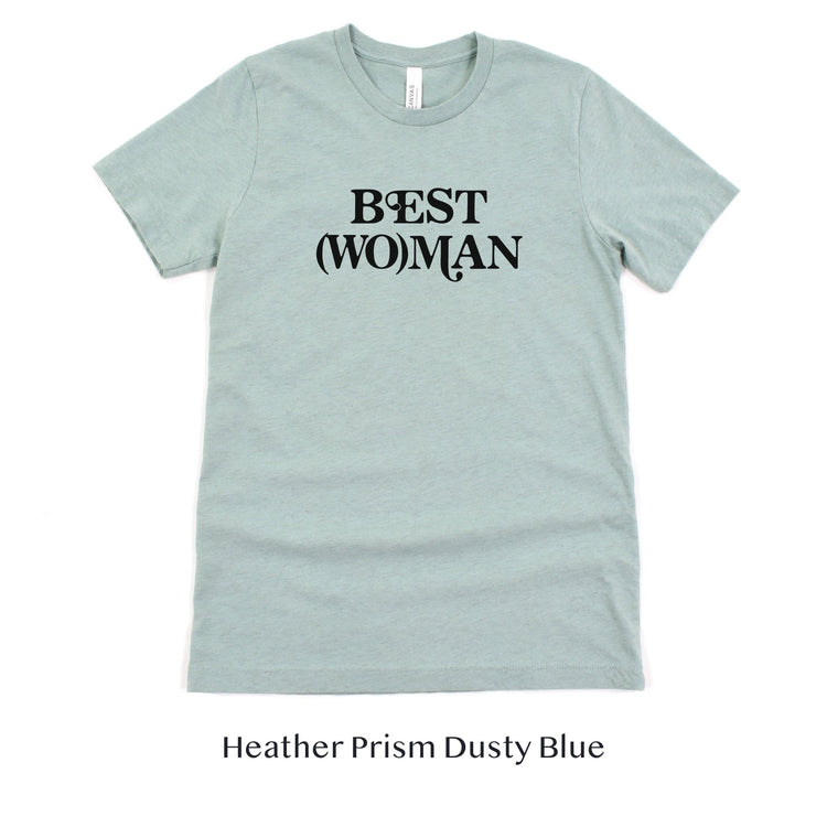Best (Wo)man Retro Short-sleeve Tee for Best Woman by Oaklynn Lane - dusty seafoam blue shirt