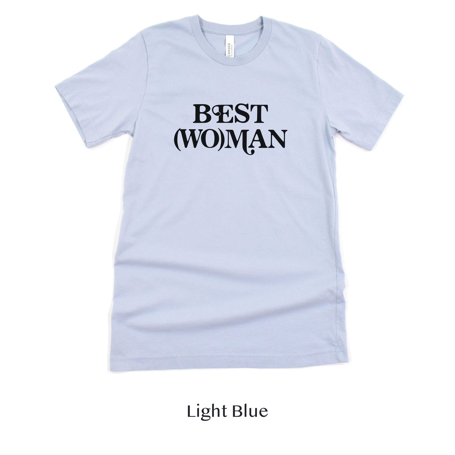 Best (Wo)man Retro Short-sleeve Tee for Best Woman by Oaklynn Lane - light blue shirt