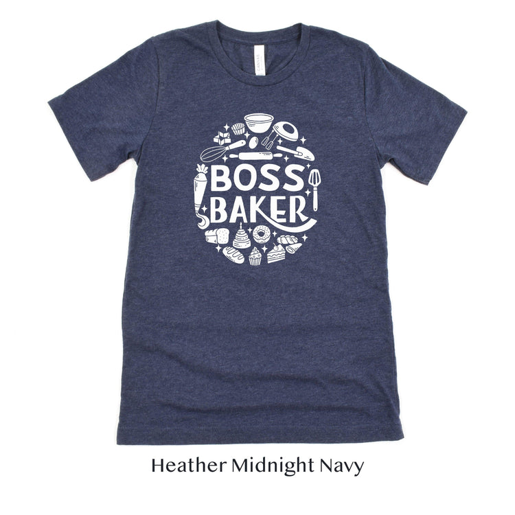 Boss Baker Wedding Cake Short-sleeve Tshirt by Oaklynn Lane - In Heather Navy Blue