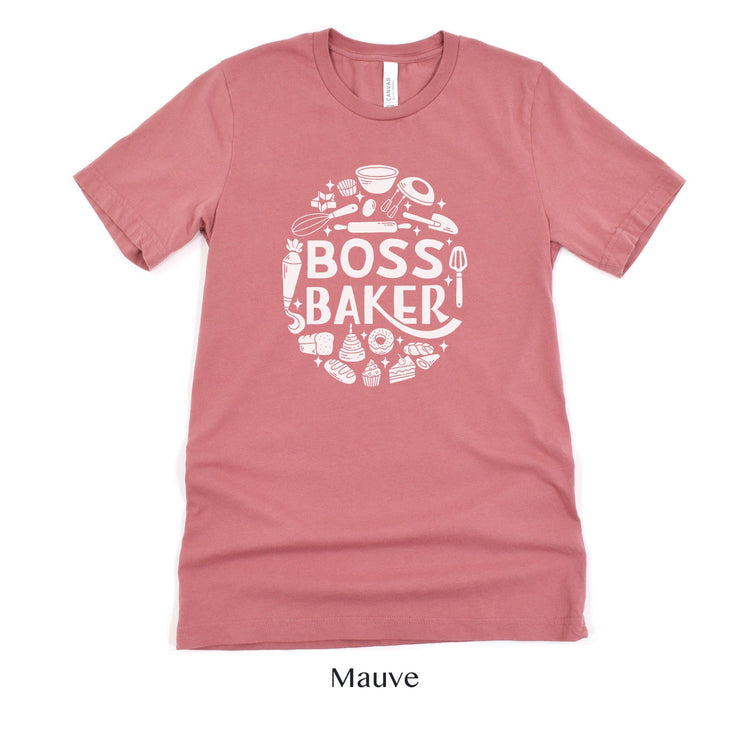 Boss Baker Wedding Cake Short-sleeve Tshirt by Oaklynn Lane - Wedding Vendor Gift in Mauve