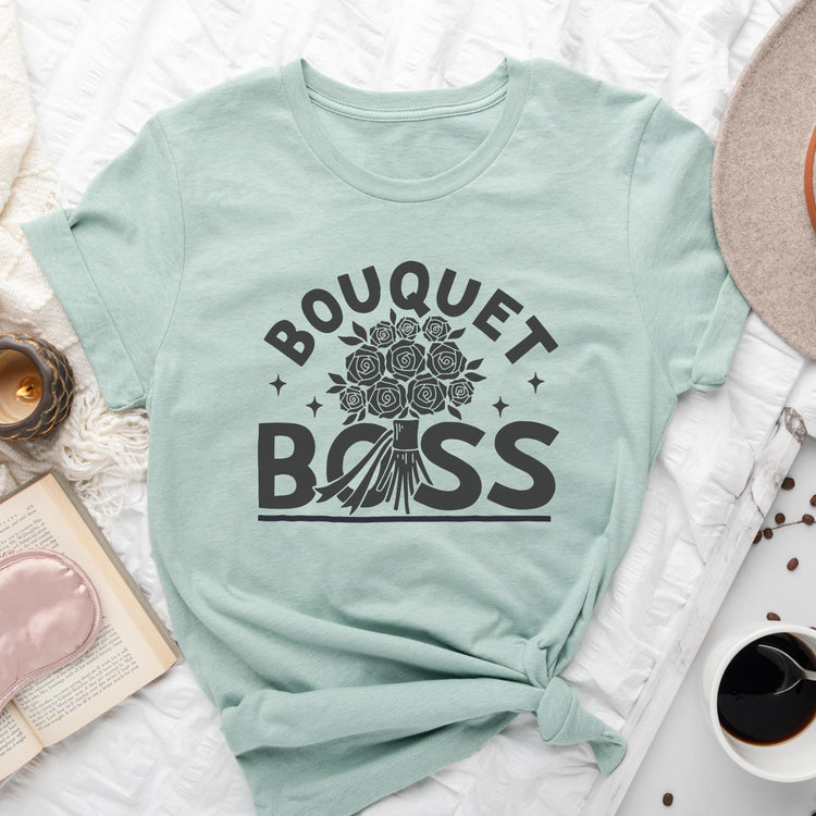 Bouquet Boss Florist Short-sleeve Shirt by Oaklynn Lane - Dusty Seafoam Blue