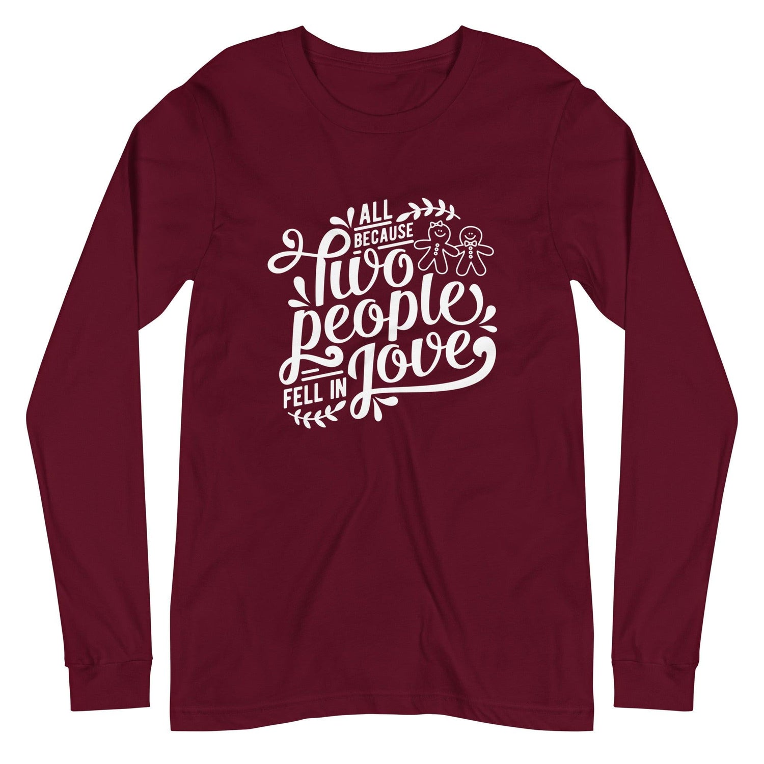 Bride and Groom Gingerbread Unisex Long Sleeve Tee - Wedding Vendor - Holiday Christmas Wedding - Couples Shirt by Oaklynn Lane - Maroon