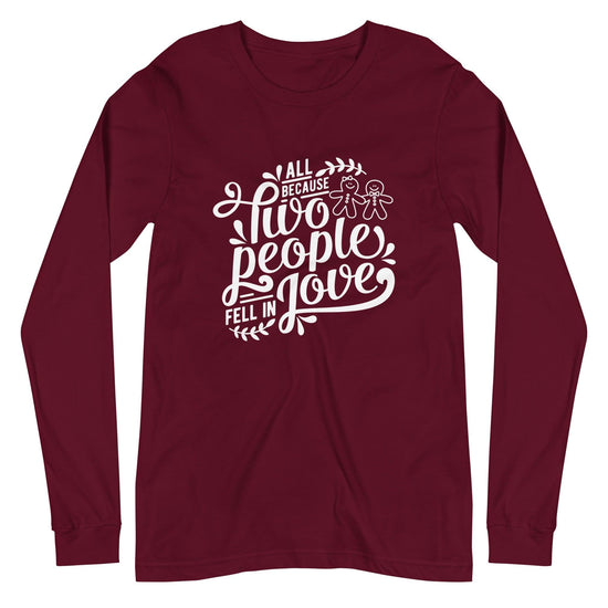 Bride and Groom Gingerbread Unisex Long Sleeve Tee - Wedding Vendor - Holiday Christmas Wedding - Couples Shirt by Oaklynn Lane - Maroon
