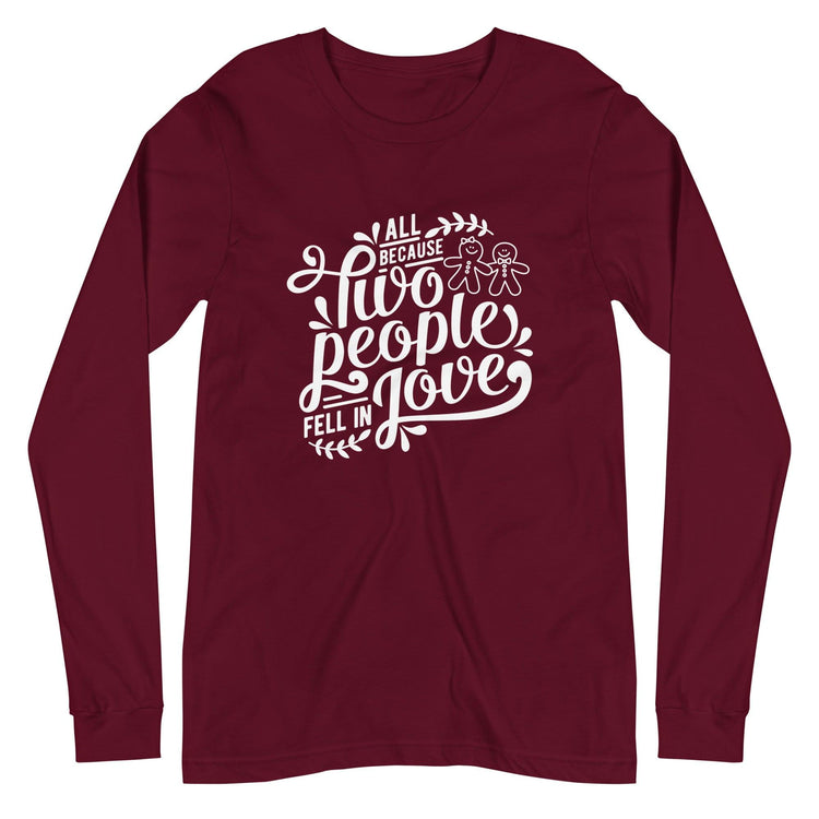 Bride and Groom Gingerbread Unisex Long Sleeve Tee - Wedding Vendor - Holiday Christmas Wedding - Couples Shirt by Oaklynn Lane - Maroon