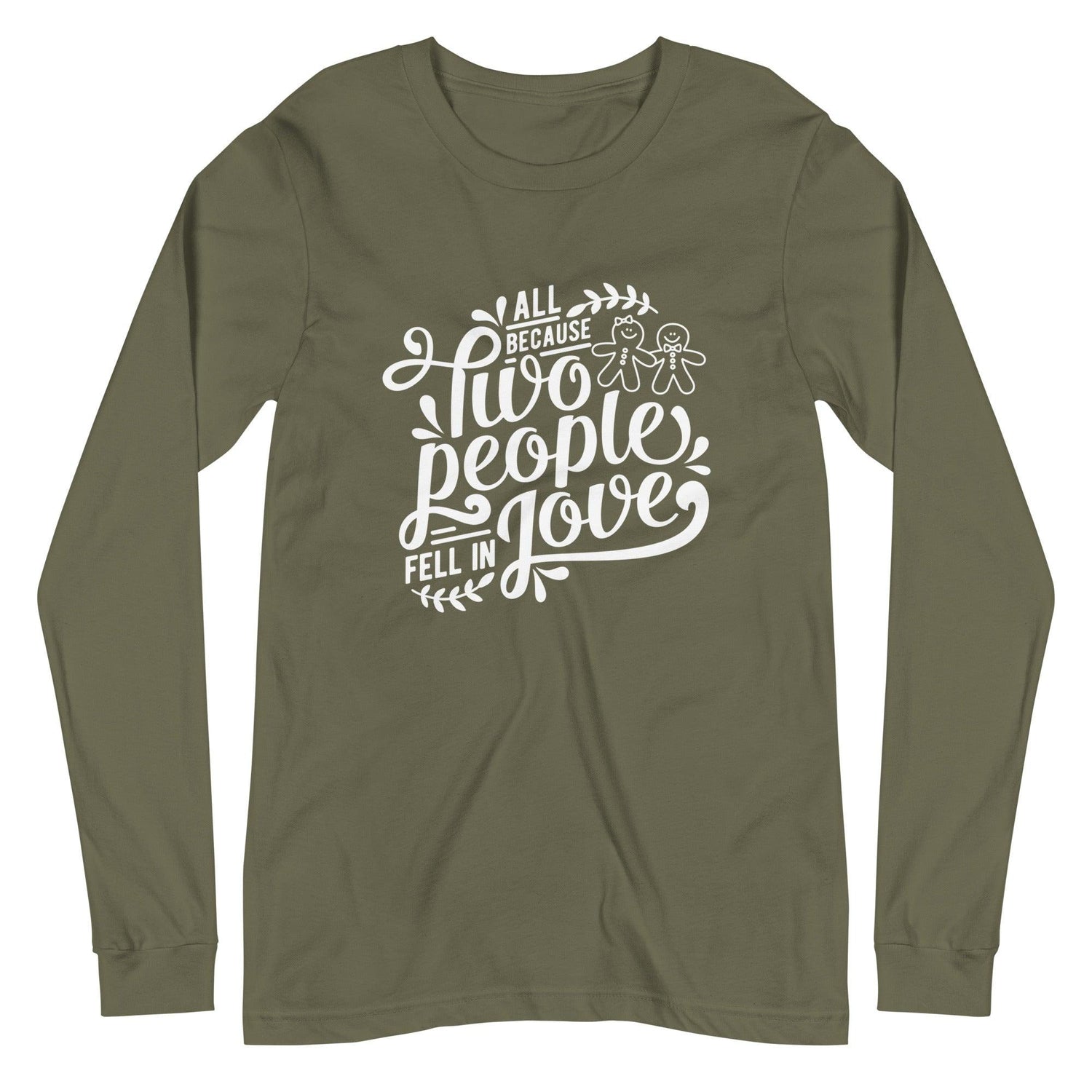 Bride and Groom Gingerbread Unisex Long Sleeve Tee - Wedding Vendor - Holiday Christmas Wedding - Couples Shirt by Oaklynn Lane - Military Green