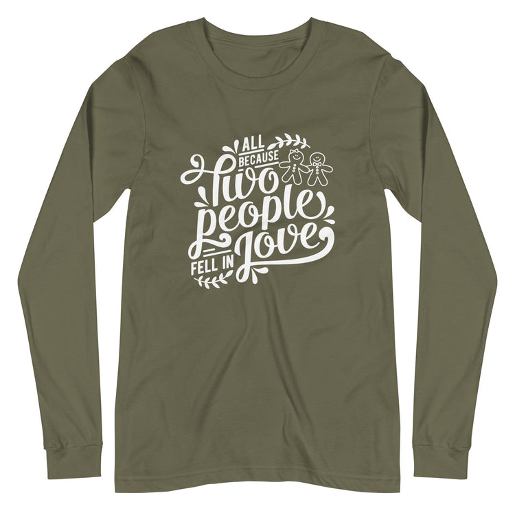 Bride and Groom Gingerbread Unisex Long Sleeve Tee - Wedding Vendor - Holiday Christmas Wedding - Couples Shirt by Oaklynn Lane - Military Green