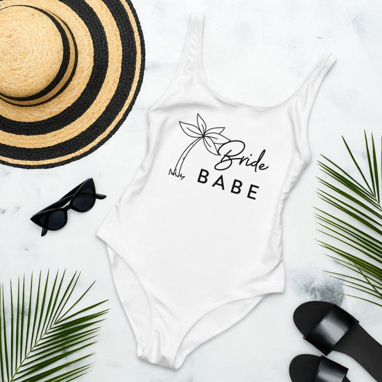 Bride Babe Beach and Bachelorette or Honeymoon One-Piece Swimsuit - Plus Sizes Available by Oaklynn Lane - White