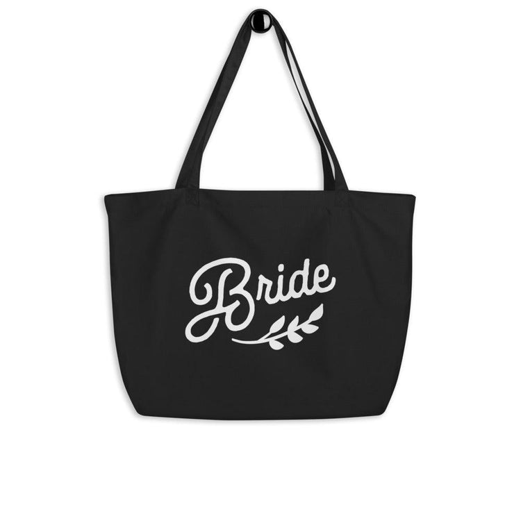 Bride Large Wedding Canvas Tote Bag by Oaklynn Lane - Black Bag Hanging Up