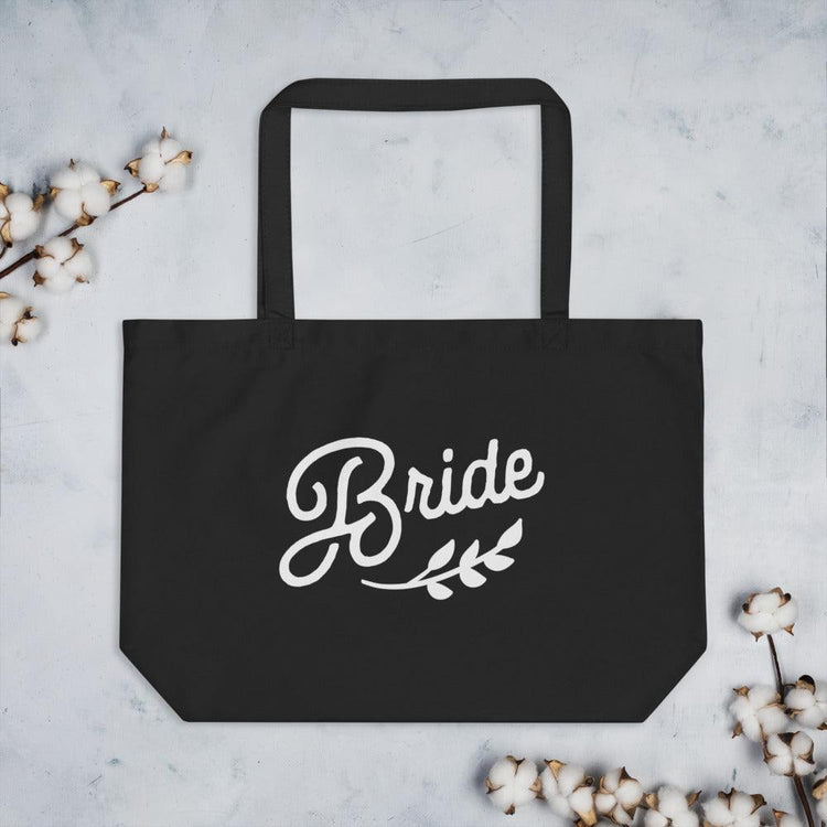 Bride Large Wedding Canvas Tote Bag by Oaklynn Lane - Black Bag