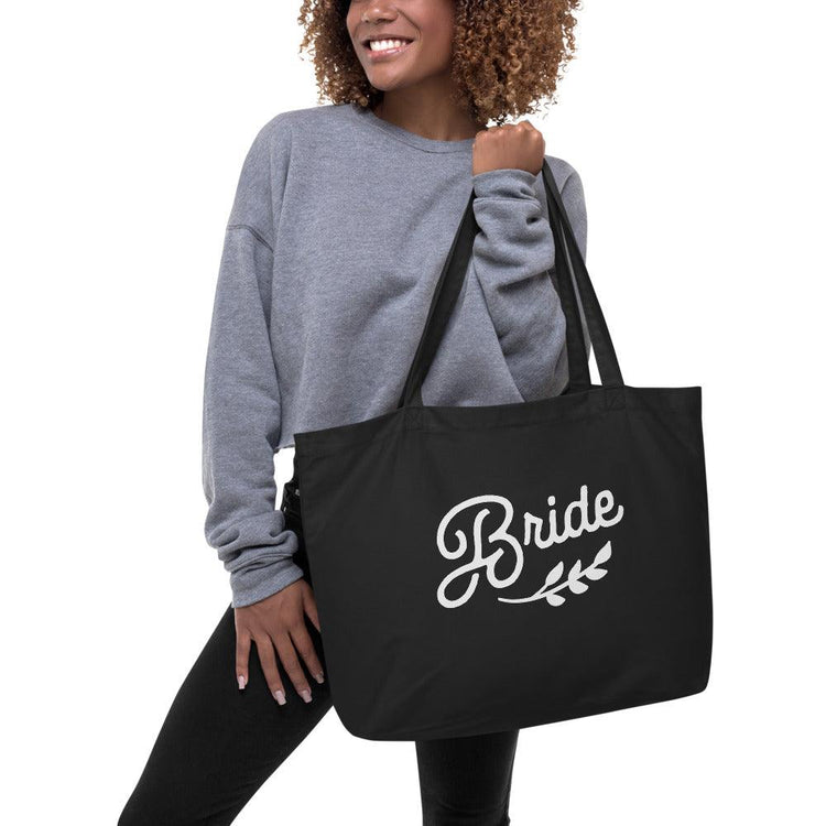 Bride Large Wedding Canvas Tote Bag by Oaklynn Lane - Woman Holding Tote Bag