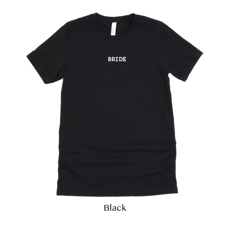 Bride Shirt - Matching Wedding Party Tshirts - Bachelorette Party Tee - Unisex t-shirt by Oaklynn Lane - Black Retro Tee
