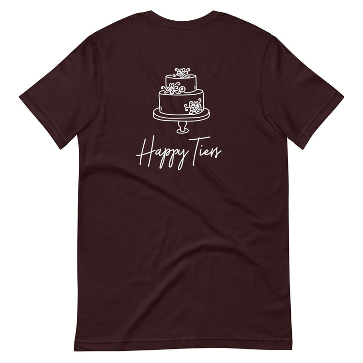 Custom Logo Happy Tiers Bakery and Cake Baker Customizable Unisex t-shirt by Oaklynn Lane