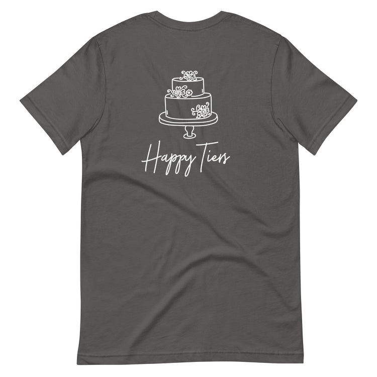 Custom Logo Happy Tiers Bakery and Cake Baker Customizable Unisex t-shirt by Oaklynn Lane