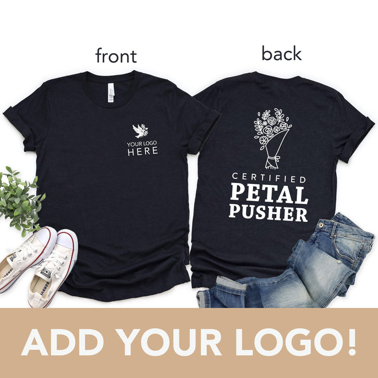 Custom Logo Petal Pusher Florist Shirt - Floral Designer Team Unisex t-shirt by Oaklynn Lane