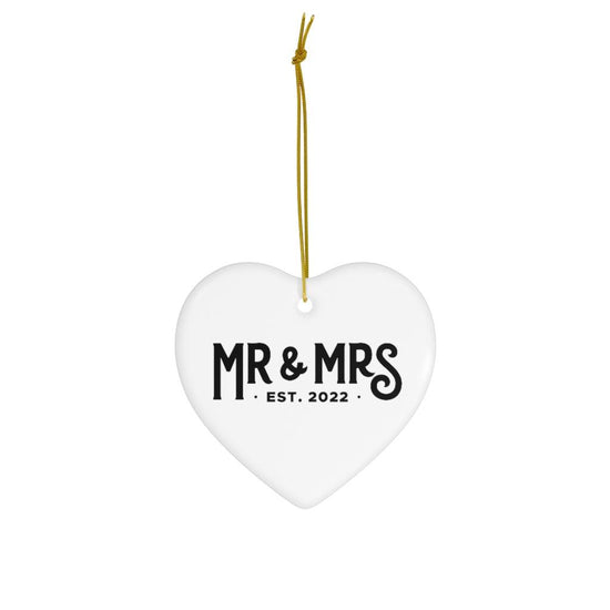 Mr and Mrs Est 2022 First Year Together Anniversary Ceramic Ornament - Heart, Snowflake or Circle - Porcelain by Oaklynn Lane